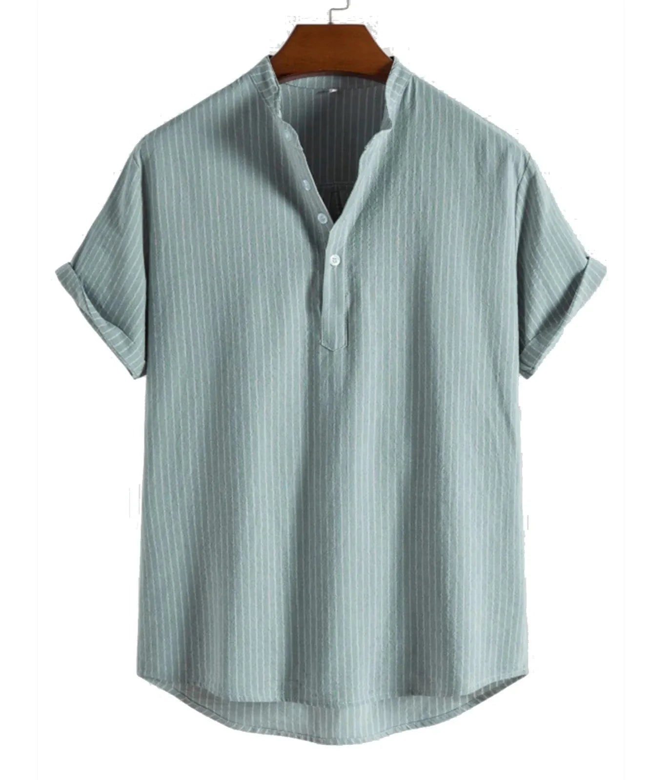 Men Casual Blouse Shirt | Linen Shirt Short Sleeve | Loose Button Top Green
