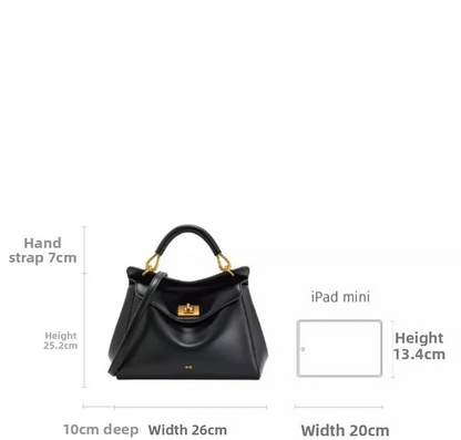 Women Leather Pillow Bag | Lock Clasp Handbag | Small Handbag | Shoulder Bag | Crossbody Bag