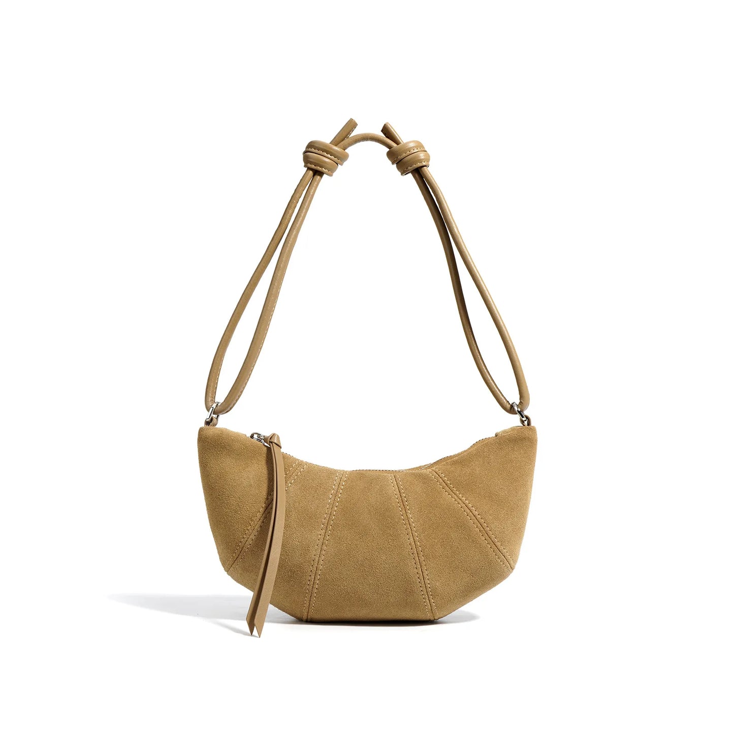 Women Leather Suede Dumpling Crossbody Bag khaki