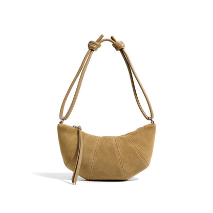 Women Leather Suede Dumpling Crossbody Bag khaki