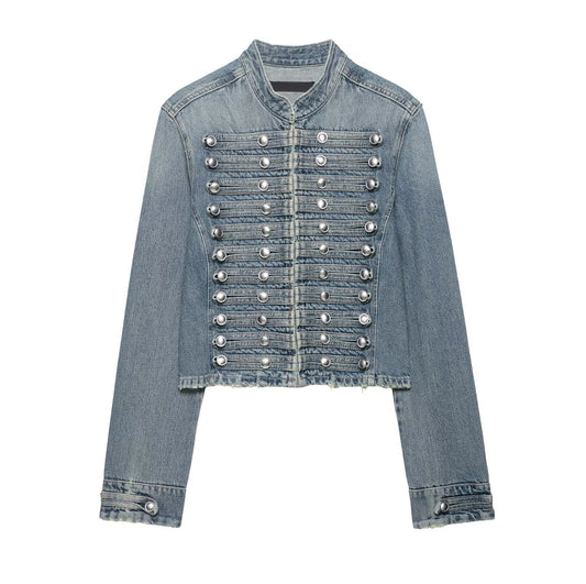 Women Napoleon Coat | Full Sleeves | Spring Jacket | Military Blazer | Denim Jacket