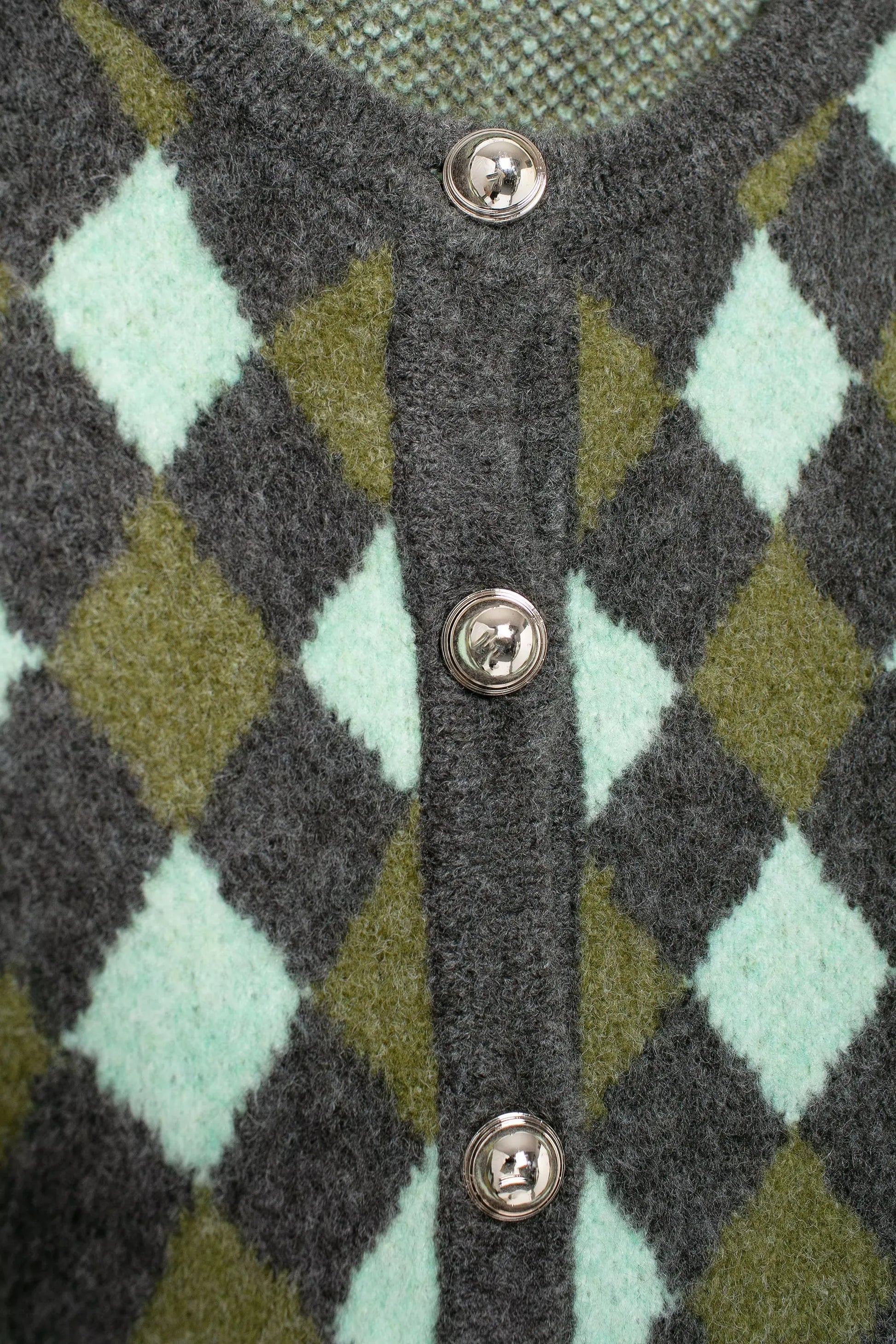 Women Vintage Argyle Sweater | Long Sleeve | Pockets | Knitted Cardigan
