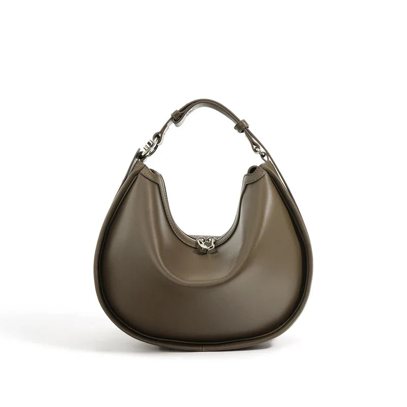 Women Split Leather Underarm Shoulder Bag khaki grey