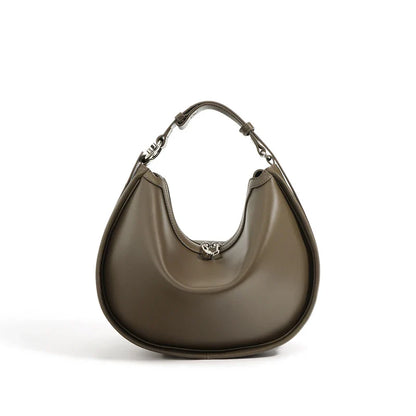 Women Split Leather Underarm Shoulder Bag khaki grey