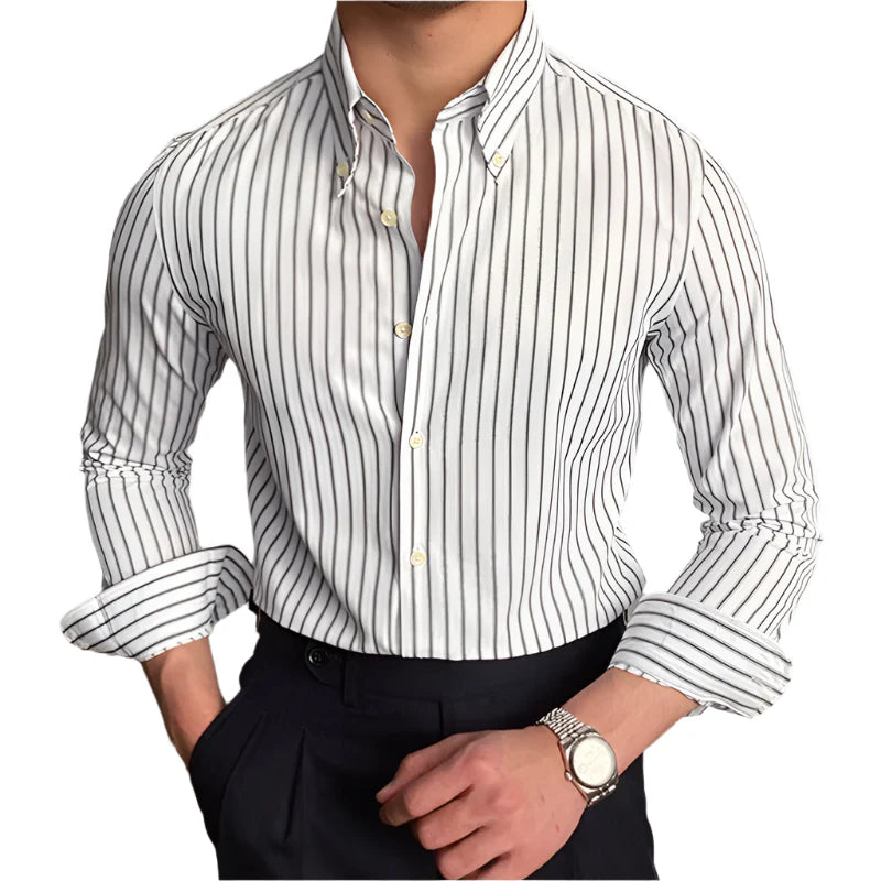 Men Casual Stripe Shirt | Dress Shirt | British Style Long Sleeve Striped Shirt