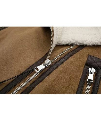 Women Short Thick Leather Zip Waistcoat | Lambswool Patchwork Sleeveless Casual Vest