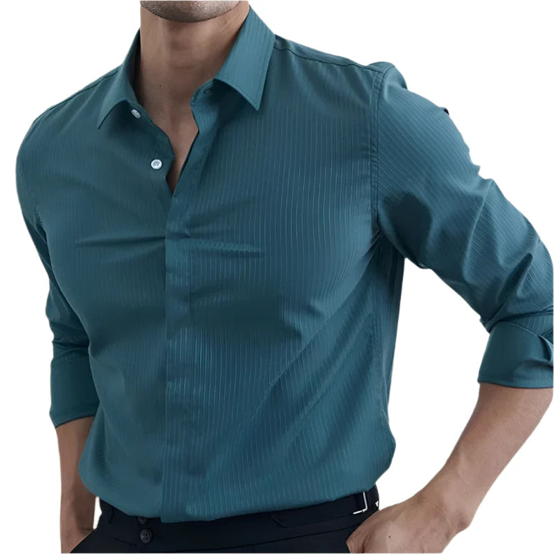 Men British Style Dress Shirt | Striped Long Sleeve Shirt | Business Shirt teal