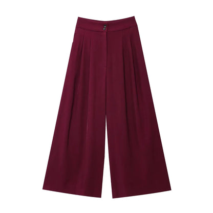 Women Sleeveless V-Neck Top With Belt Straight Pants Set | Top Trouser Suit | 2 Piece Set Burgundy Bottom