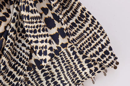 Women Vintage Geometric Print Knotted Mini Sarong Skirt | Beading Tassel