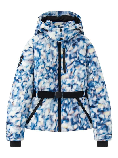 Women Winter Windproof Skiing Jacket | Padded Sport Parkas Jacket | Belt | Hooded | Thick | Warm | Pockets Blue
