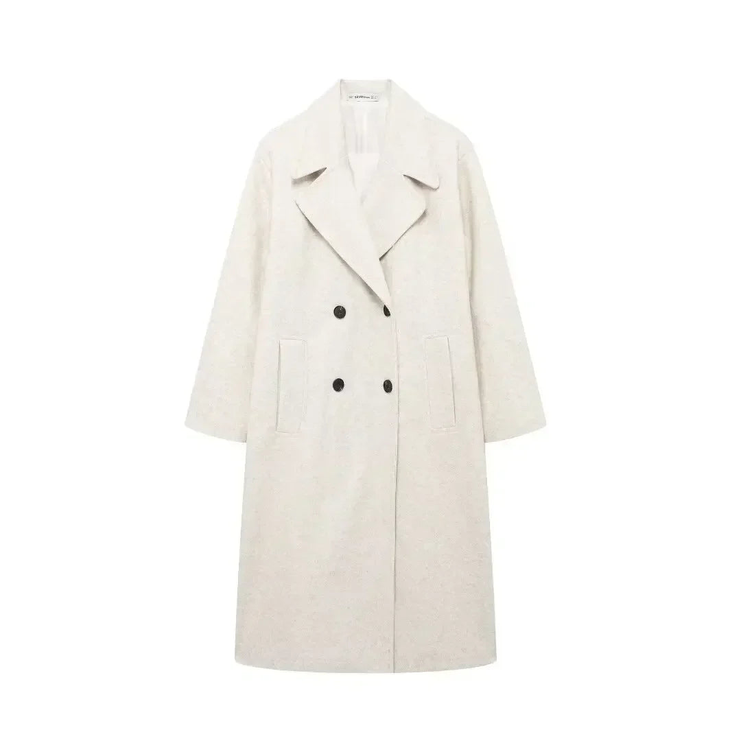 Women Wool Blend Warm Long Coat Jacket | Long Winter Trench Overcoat Beige