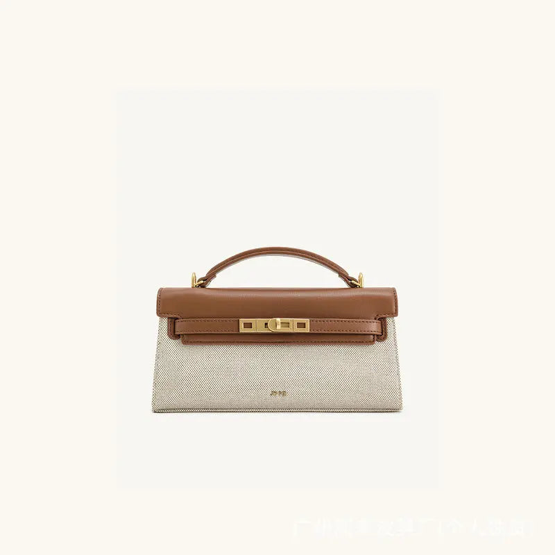 Women Leather Top Handle Bag | Crocodile Pattern Handbag | Crossbody Bag Brown & Cream
