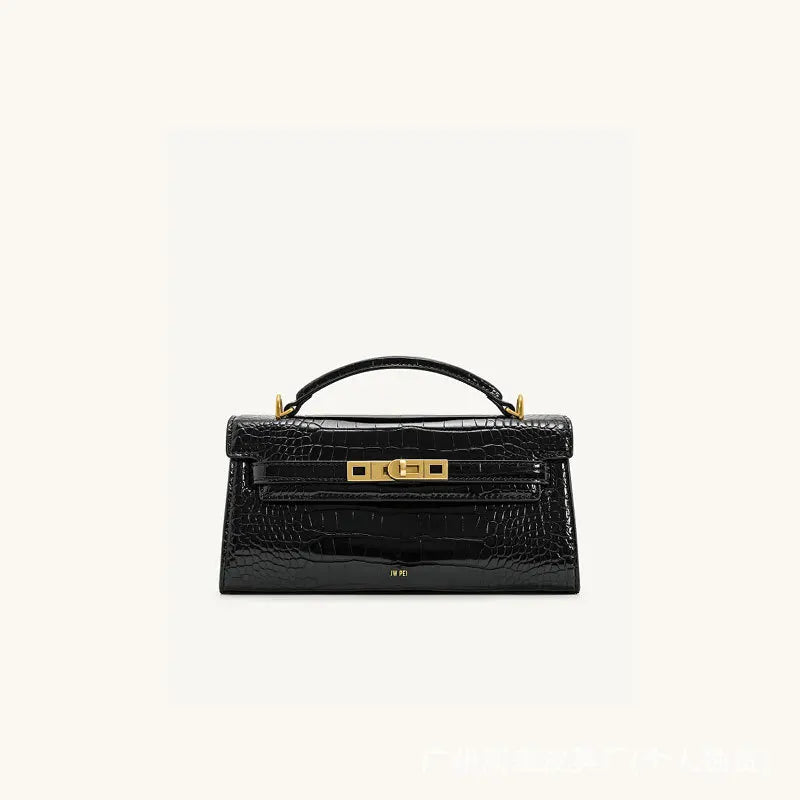 Women Leather Top Handle Bag | Crocodile Pattern Handbag | Crossbody Bag black