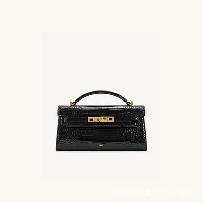 Women Leather Top Handle Bag | Crocodile Pattern Handbag | Crossbody Bag black