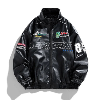 Men Leather Bomber Jacket | Casual Streetwear Leather Jacket Black