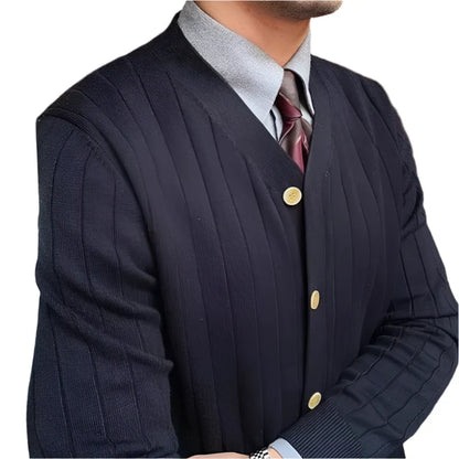 Men Elegant Button Down Cardigan | British Style Long Sleeve Knitted Sweater black