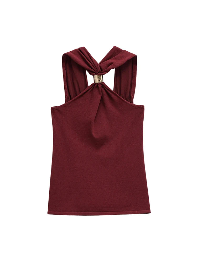 Women Knit Halter Neck Tank Top | Ring Top
