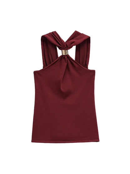 Women Knit Halter Neck Tank Top | Ring Top