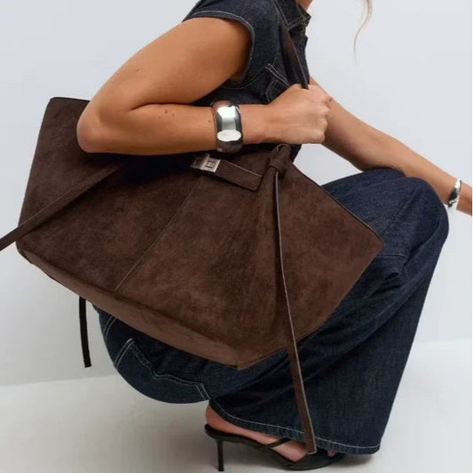 Women Large-Capacity Hand Bag | Metal Lock | Tote Bag | Shoulder Bag Chocolate