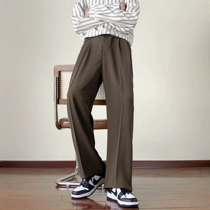 Men Plain Wide Leg Dress Pants | Business Casual Pants | Slim-Fit Trousers