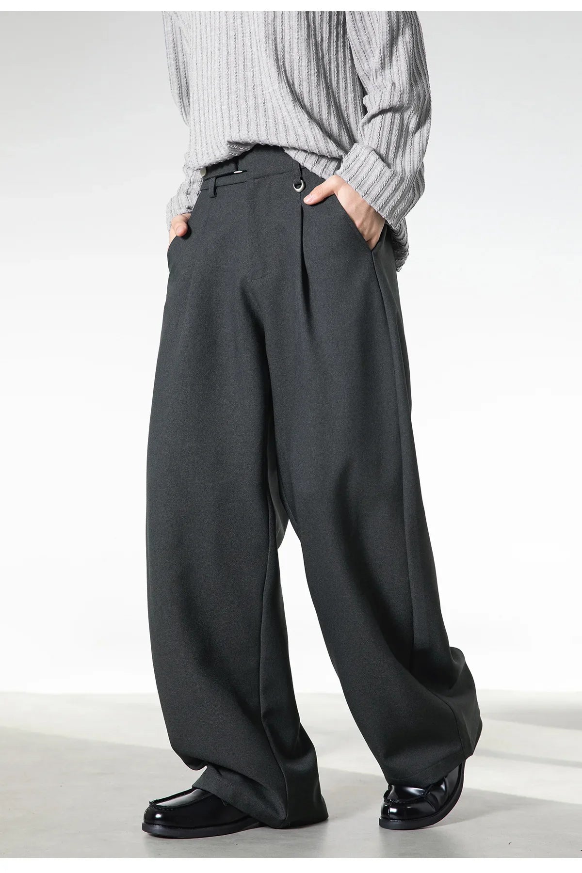 Men Loose Fit Dress Pants | Adjustable Buckle | Pleated | Casual Trousers | Wide Leg