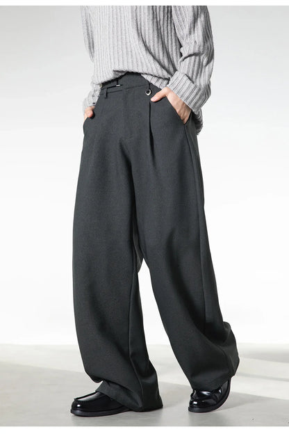 Men Loose Fit Dress Pants | Adjustable Buckle | Pleated | Casual Trousers | Wide Leg