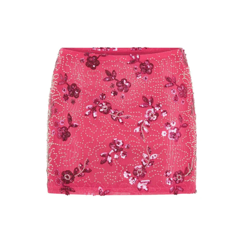 Women Sequin Mini Skirt | Summer Beach Skirt | Vacation Pink skirt