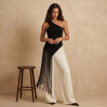 Women Tassel Knitted Top | Sleeveless | Holiday | Summer | Asymmetrical Party Top