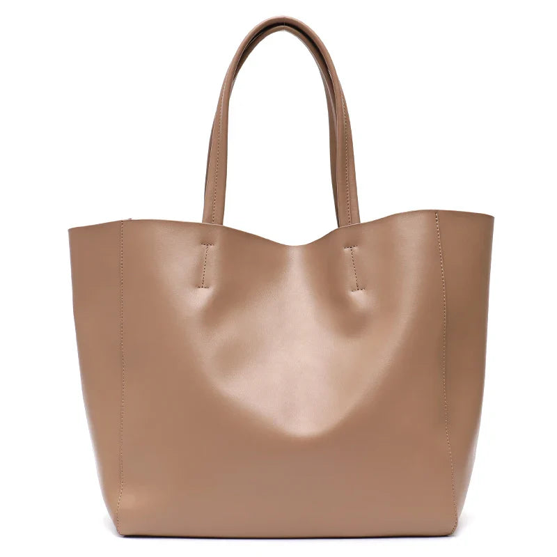 Women Genuine Leather Tote Bag | Large Capacity | Office Purse KHAKI