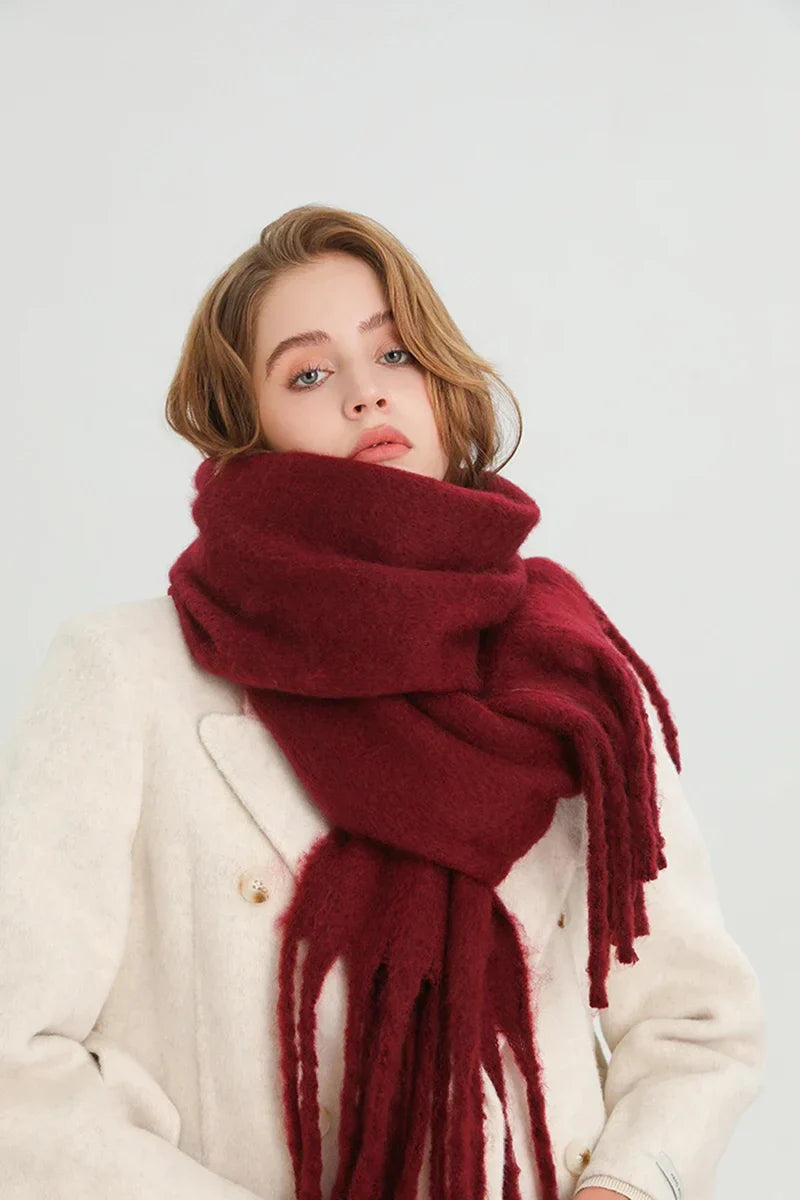 Women Warm Winter Cashmere Scarf | Thick Soft Tassel Shawl | Long Poncho | Echarpe | Pashmina
