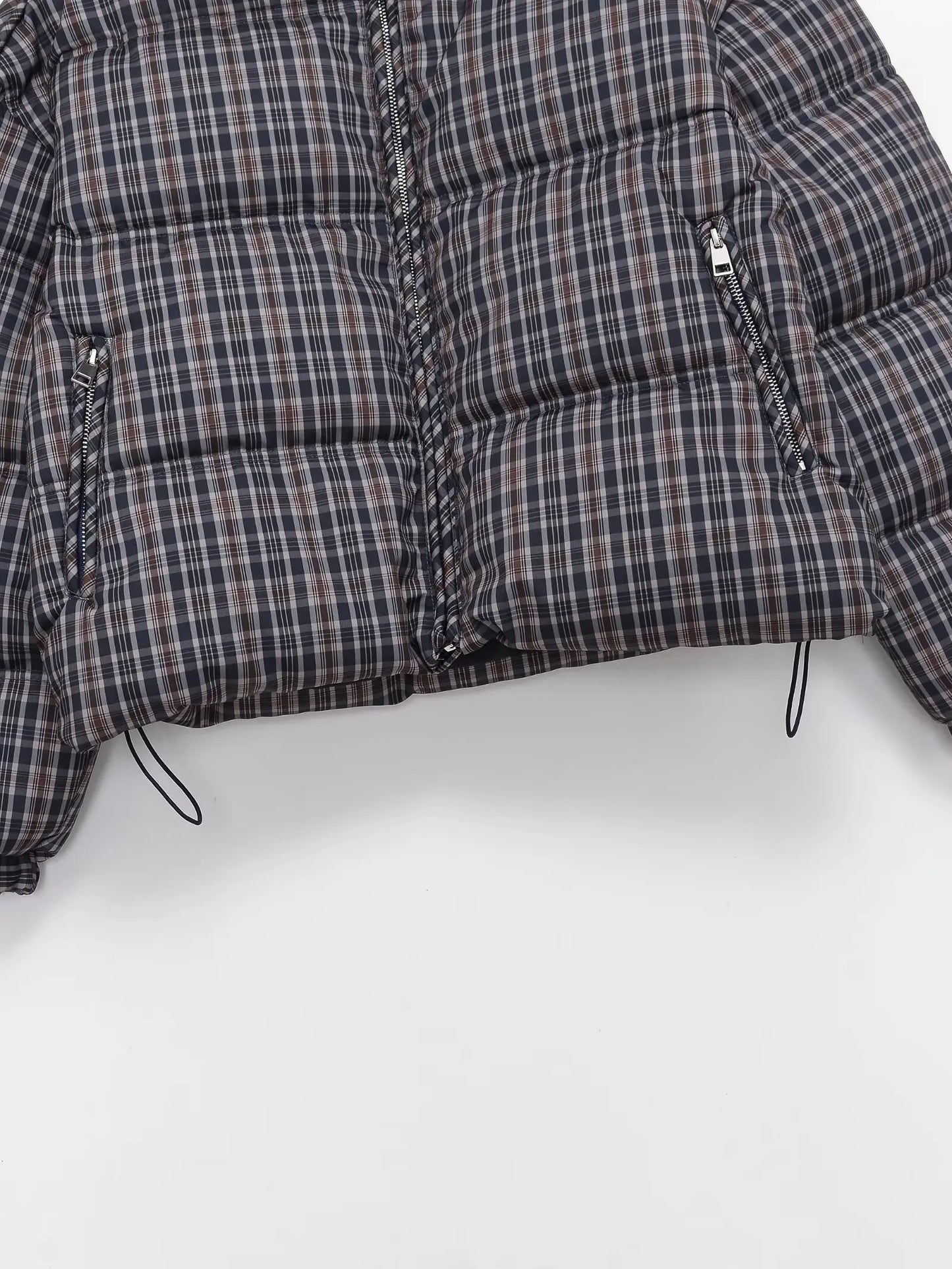 Women Plaid Puffer Jacket | Stand-Collar | Padded | Warm | Check | Parkas Jacket
