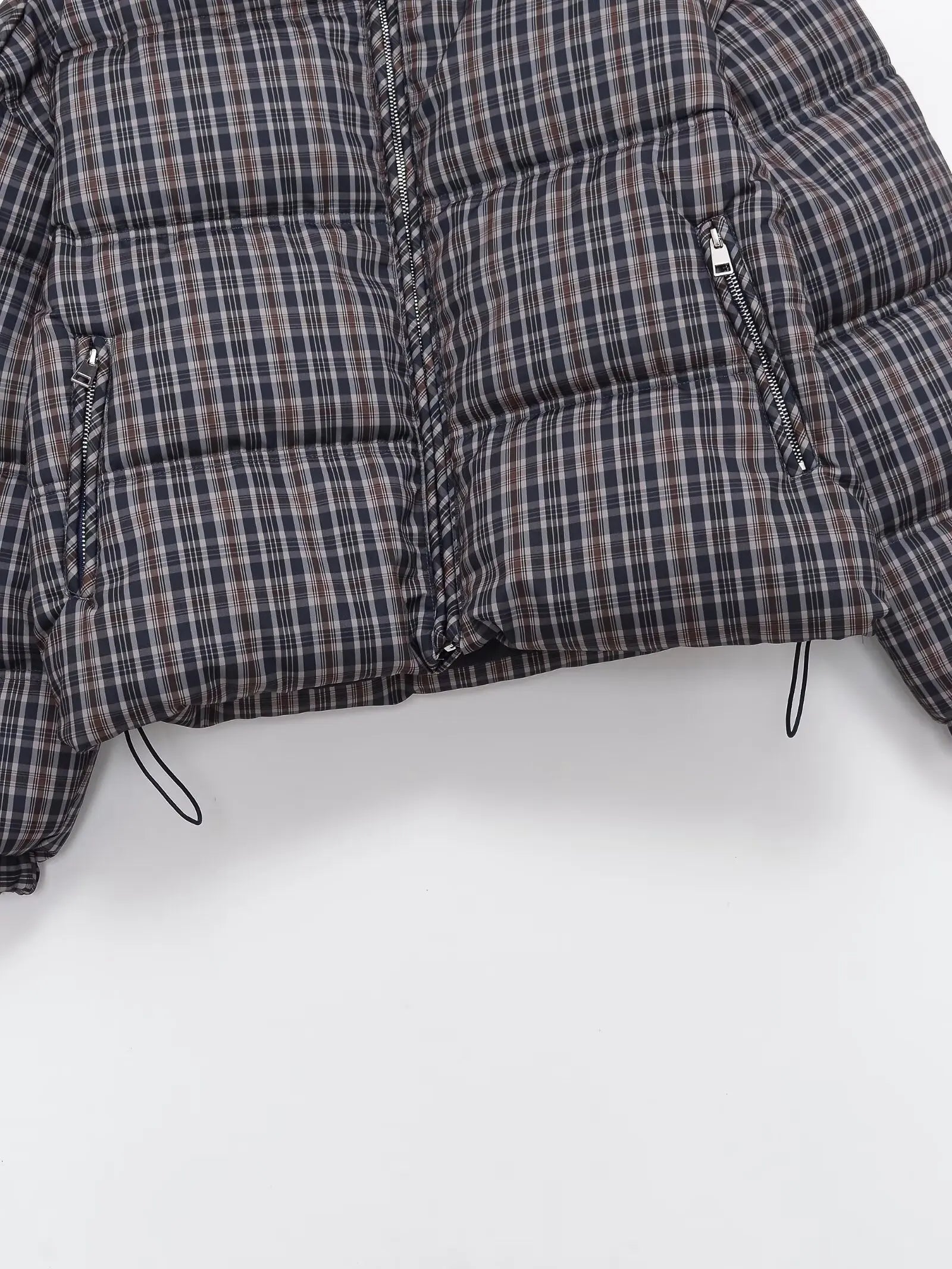 Women Plaid Puffer Jacket | Stand-Collar | Padded | Warm | Check | Parkas Jacket