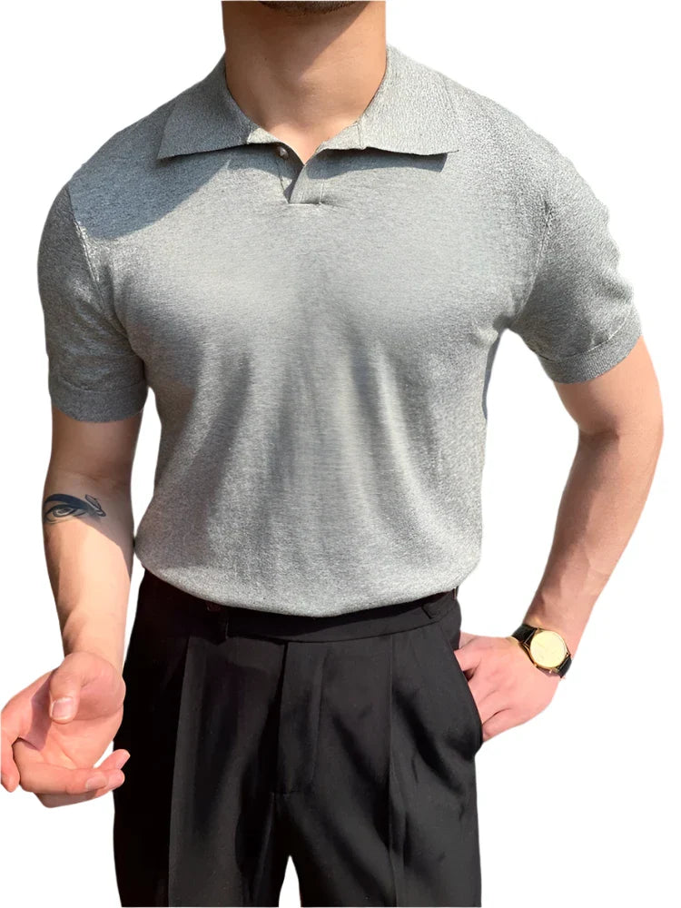 Men’s Casual Plain Short Sleeves Polo Shirts | Turn-down Collar Summer Pullover Grey