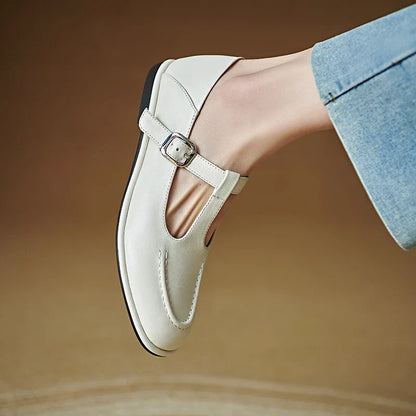 Petra | Women's T-Strap Mary Jane Flats Round Toe Low Heel Pumps