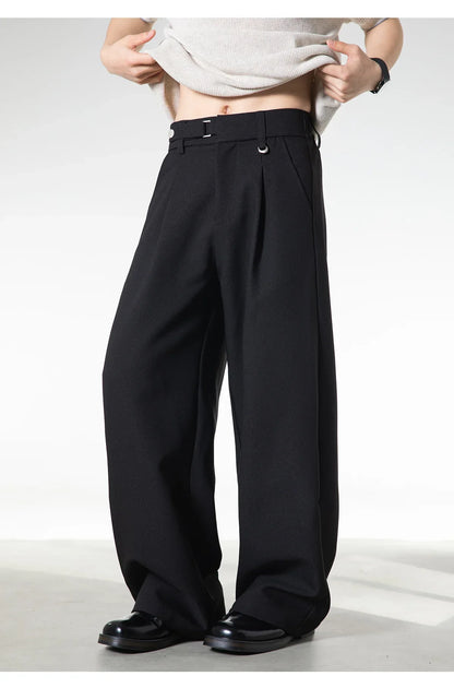 Men Loose Fit Dress Pants | Adjustable Buckle | Pleated | Casual Trousers | Wide Leg