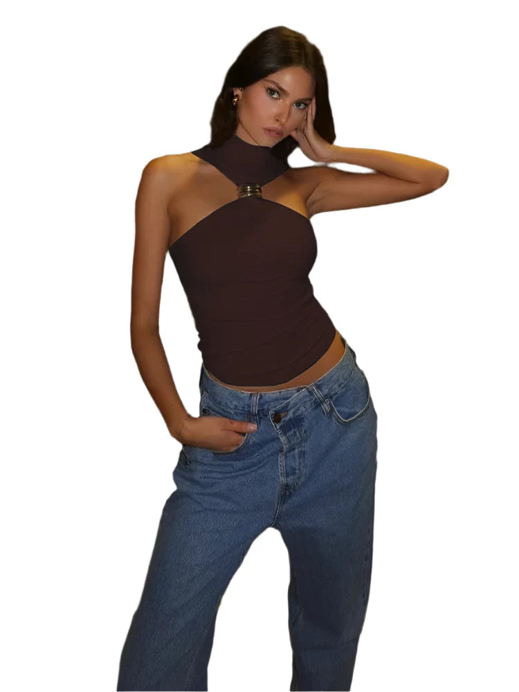 Women Summer Metal Knot Tank Top | Sleeveless Casual Vest brown