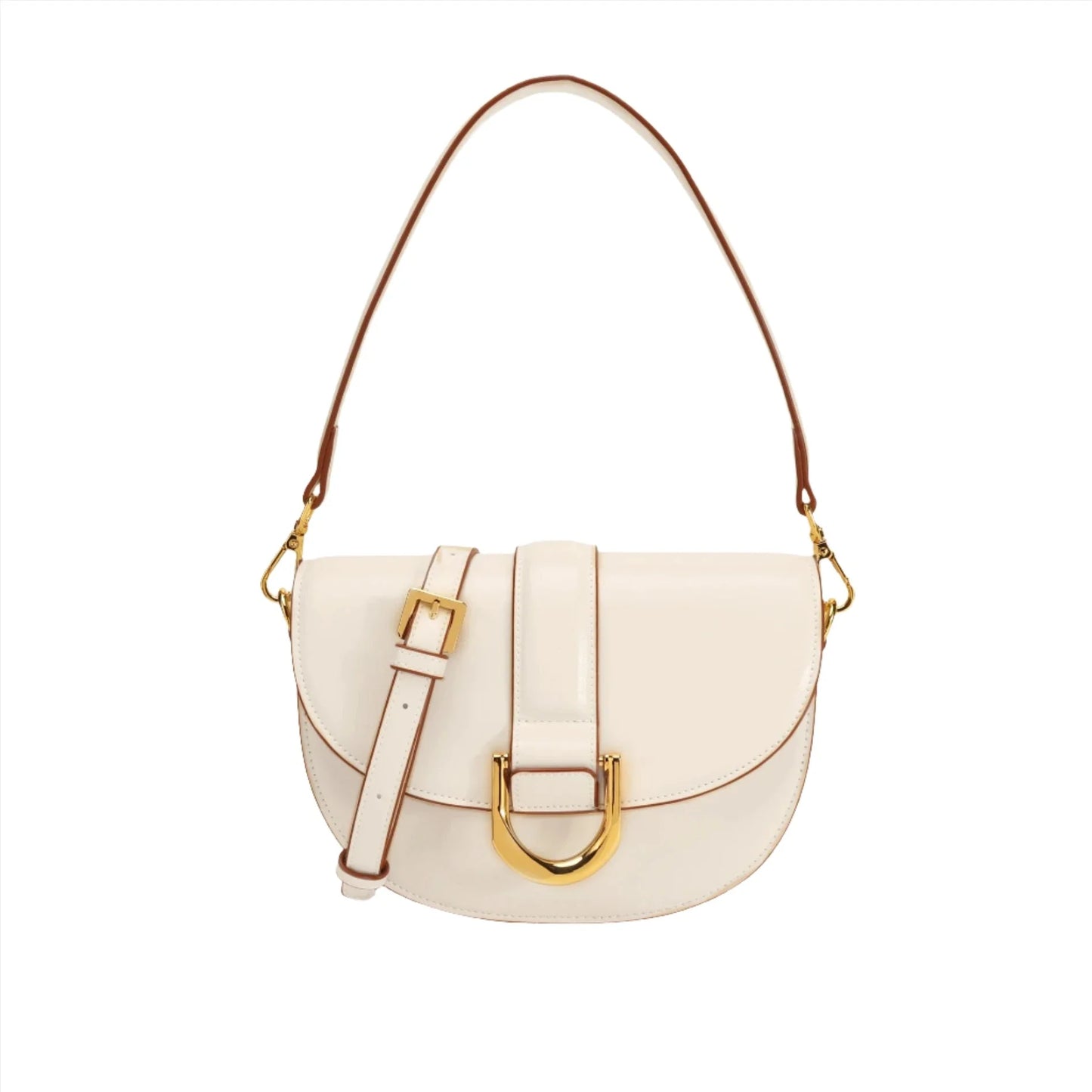 Women Small Shoulder Handbag | Leather Saddle Crossbody Bag Beige
