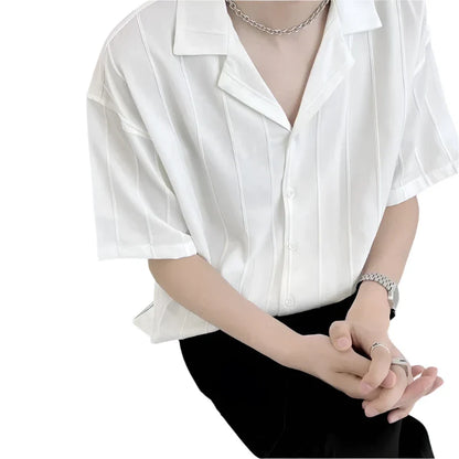 Men Plain Striped Button Down Shirt | Short Sleeves