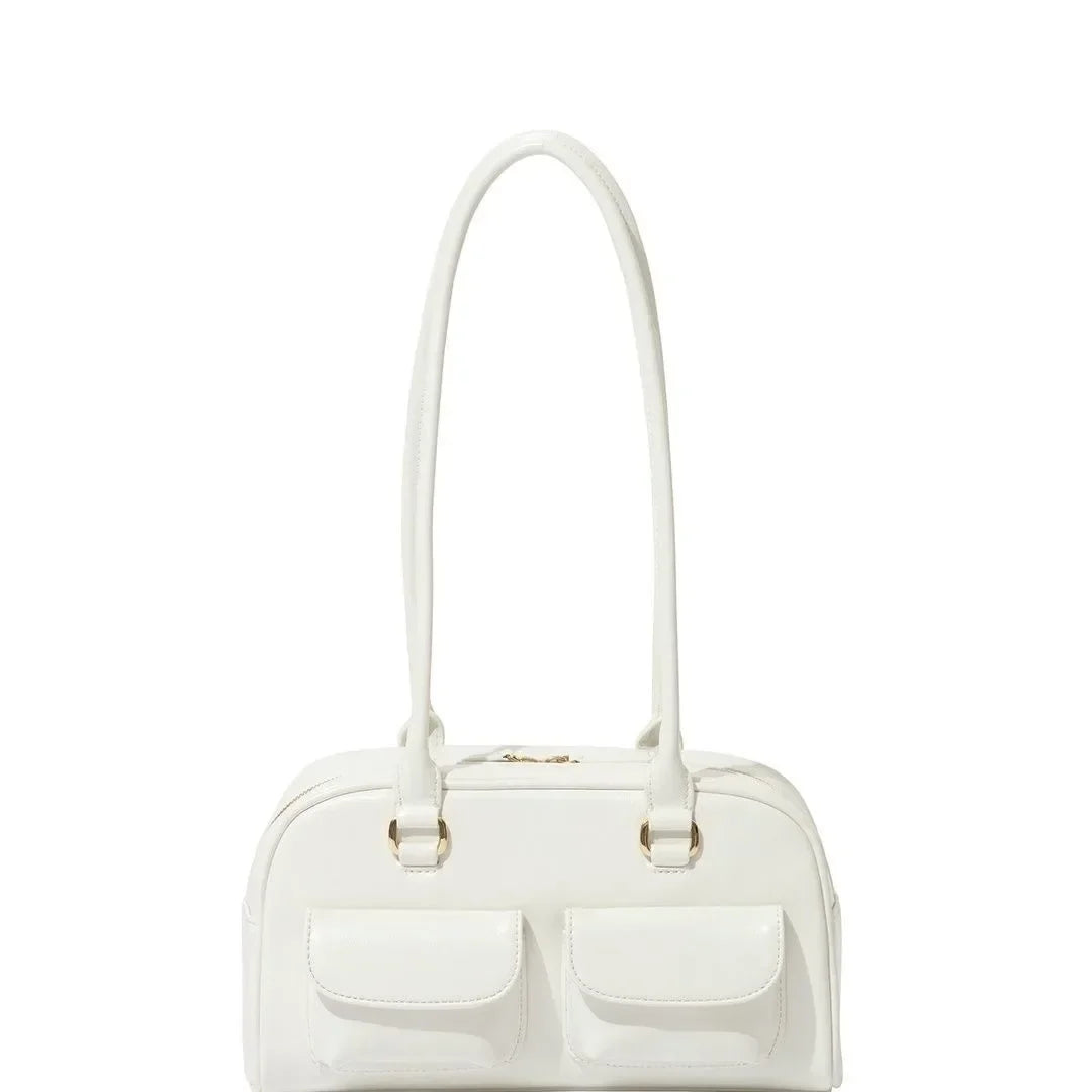 Women Baguette Leather Shoulder Bag white