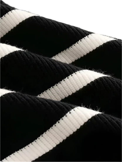 Men Black Half-Zip Sweater | Winter Striped Pullover | Warm Knit Sweater Top