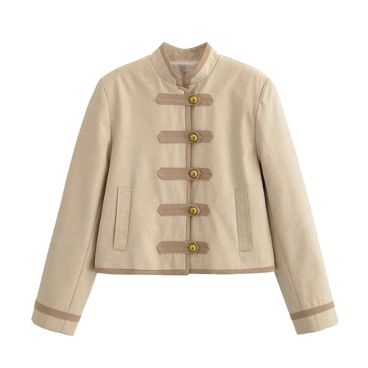 Women Buttoned Napoleon Jacket | Long Sleeves | Vintage | Cropped Coat | Military Jacket