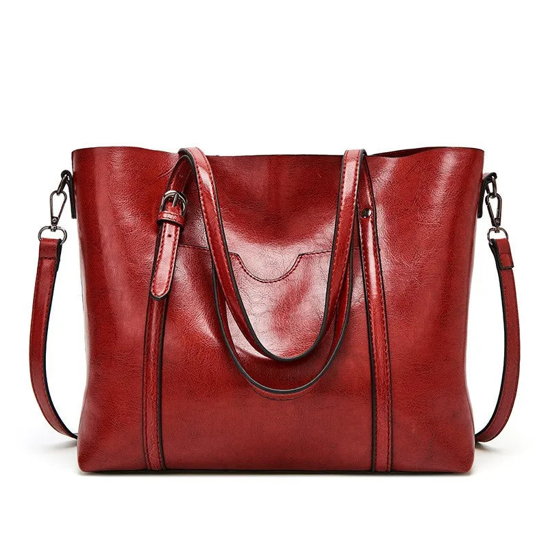 Women Tote Shoulder Bag | Oil Wax Leather Handbag Red