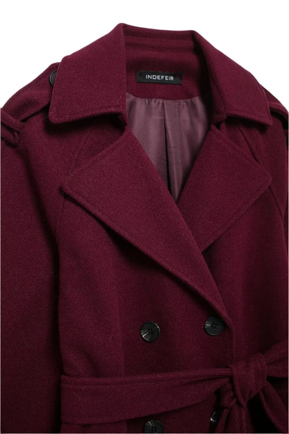 Women Burgundy Overcoat with Belt | Warm Winter Trench Coat