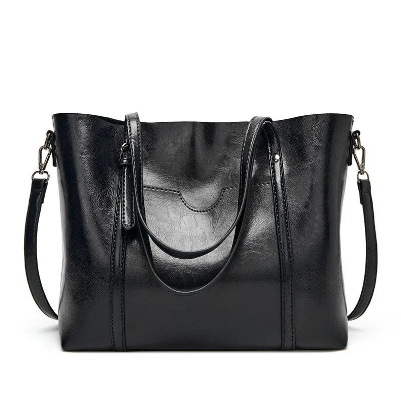 Women Tote Shoulder Bag | Oil Wax Leather Handbag Black