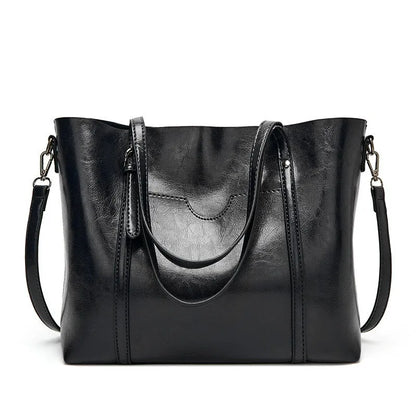 Women Tote Shoulder Bag | Oil Wax Leather Handbag Black