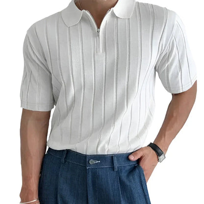 Men Casual Zipper Knitted Shirt | Summer Breathable Lapel Short Sleeve