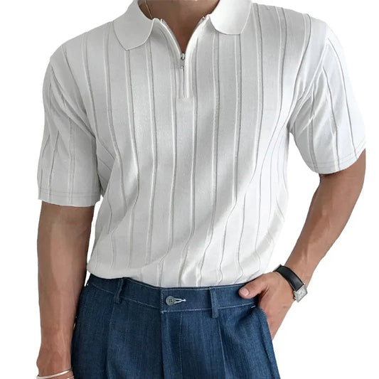 Men Casual Zipper Knitted Shirt | Summer Breathable Lapel Short Sleeve