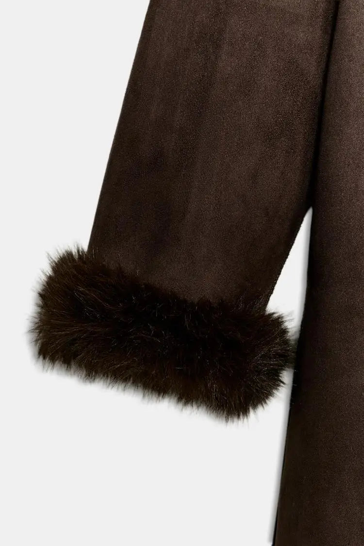 Women Winter Long Coat | Fur Collar | Belted | Mid-Length