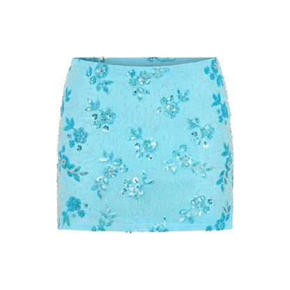 Women Sequin Mini Skirt | Summer Beach Skirt | Vacation Blue skirt