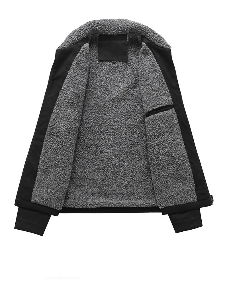 Men Suede Warm Fleece Jacket | Thick Casual Windbreaker | Parka Zipper Cargo